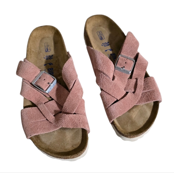 Birkenstock Shoes - Birkenstock Lugano Suede Sandal in Pink Clay Size 5